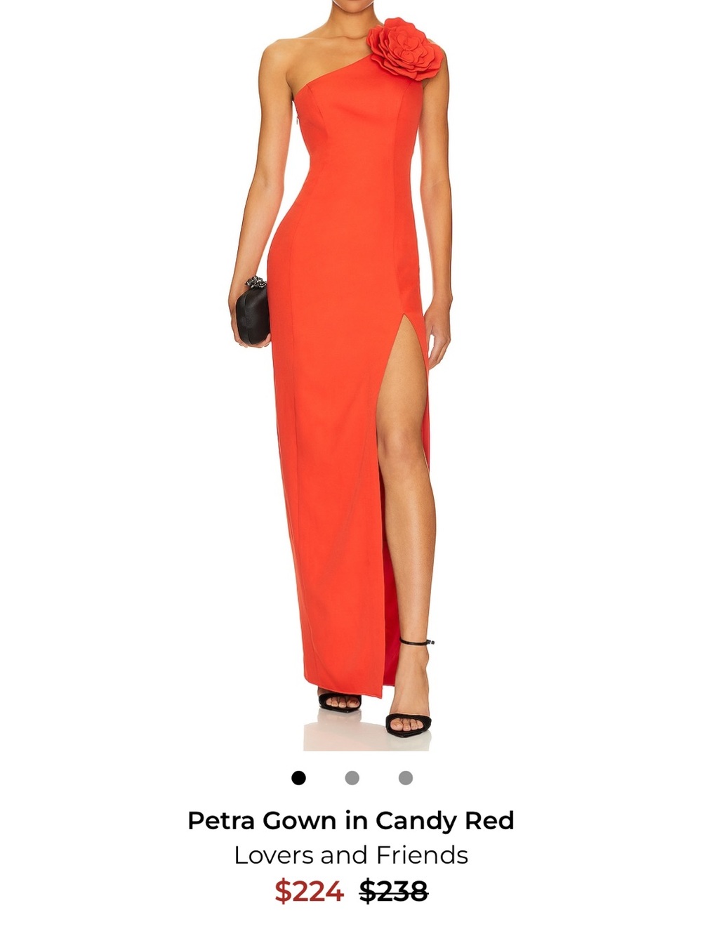 Lovers + Friends One-Shoulder Gown with Floral Shoulder in Candy Red